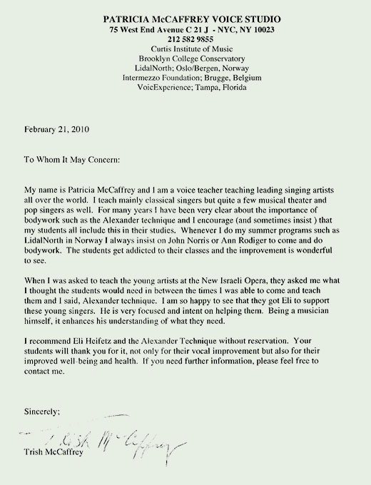 Letter from Patricia McCaffrey